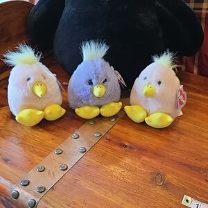Puffkins By Swibco Set Of 3  Fluffy Chicks 2-Pink Chirps, 1 Purple Chickity